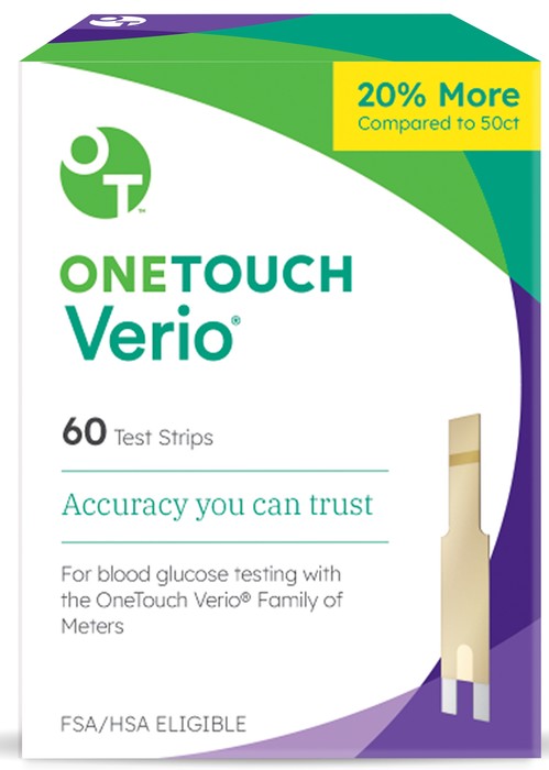 OneTouch Verio Diabetic Test Strips For Blood Sugar Monitor, 60.0 ea