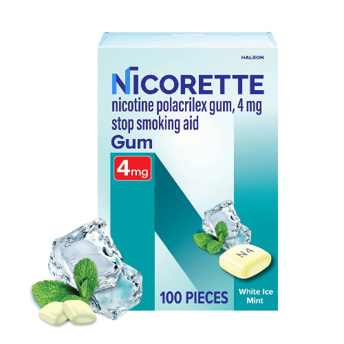 Nicorette Nicotine Gum, Stop Smoking Aids, 4 Mg, White Ice Mint, 100 Count