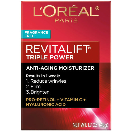 L'Oreal Paris Revitalift Triple Power Face Moisturizer, Feature Only Unscented Cream, 1.7 oz