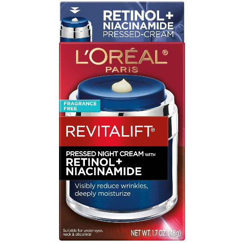 L'Oreal Paris Revitalift Pressed Night Cream with Retinol, Niacinamide, 1.7 oz, Anti-Aging Cream