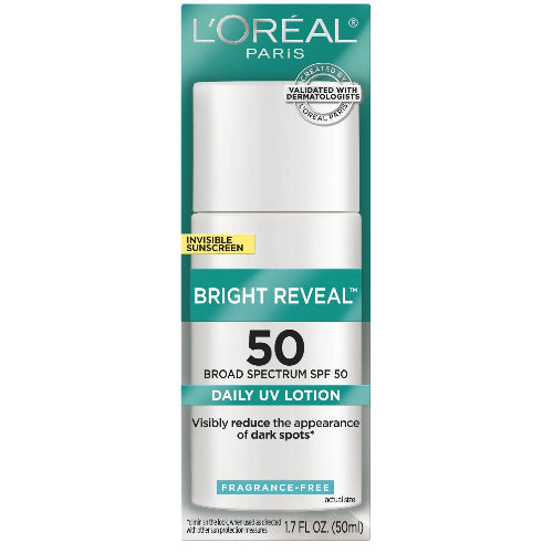 L'Oreal Paris Bright Reveal Daily UV Lotion SPF 50, Reduces Dark Spots, 1.7 fl oz