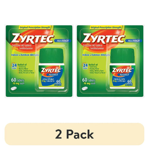 Zyrtec 24 Hour Allergy Relief Tablets with 10 mg Cetirizine HCl, 60 Ct